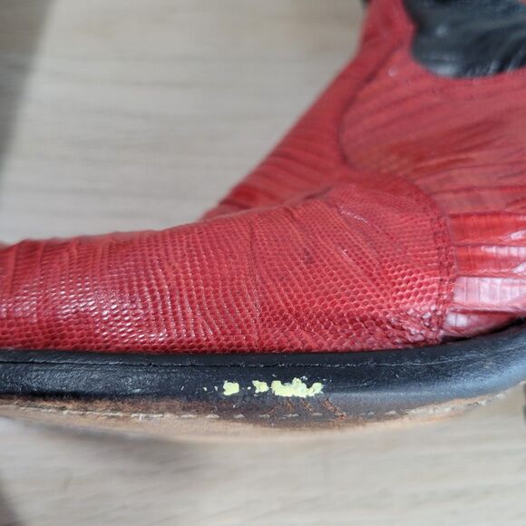 Tony Lama Leather Lizard Cowboy Boots Mens Size 9 D El Paso Black Red 8853 Vtg - Picture 7 of 13